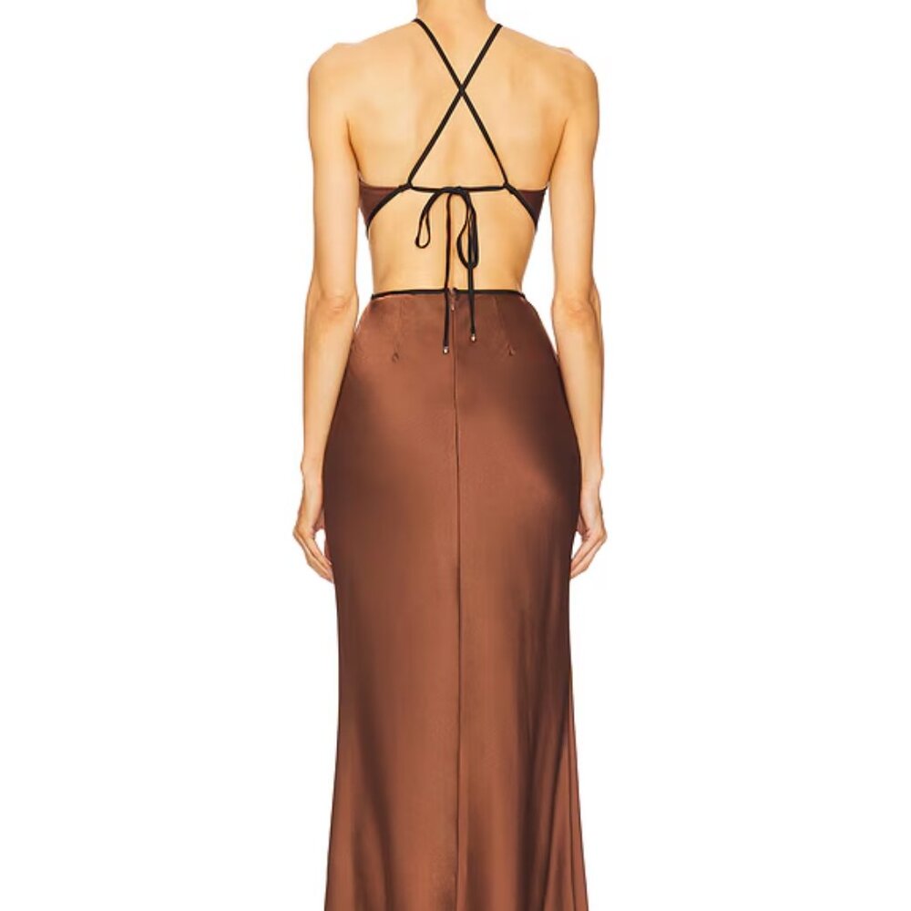 Misha Edem Backless Maxi Dress Chocolate | Prom Formal Wedding Guest | Size M